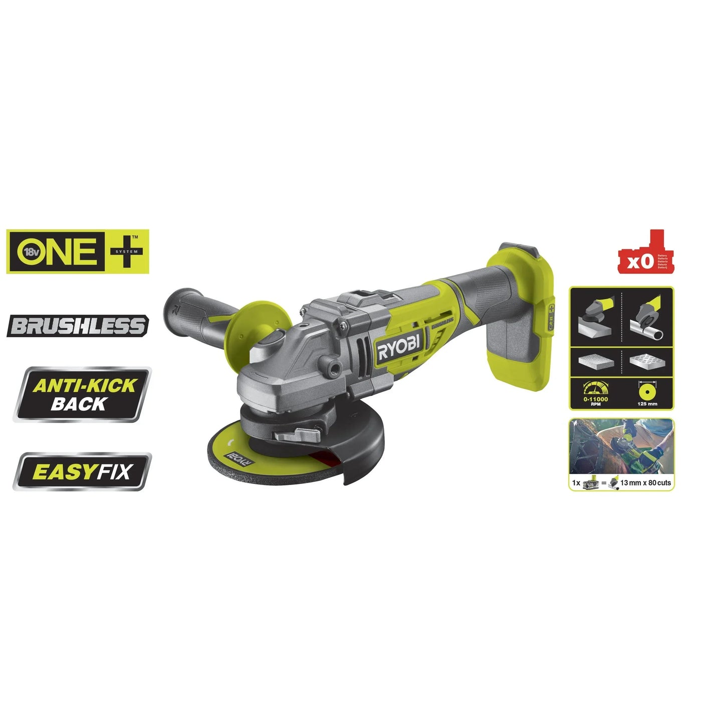 Ryobi® Meuleuse d’angle Brushless 125 mm 18V ONE+